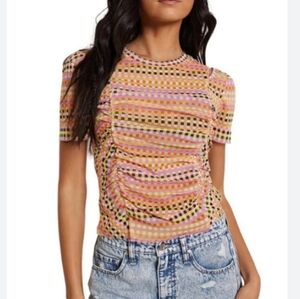 Circus.ny Marzie rouch cut out pink rainbow check carnation top